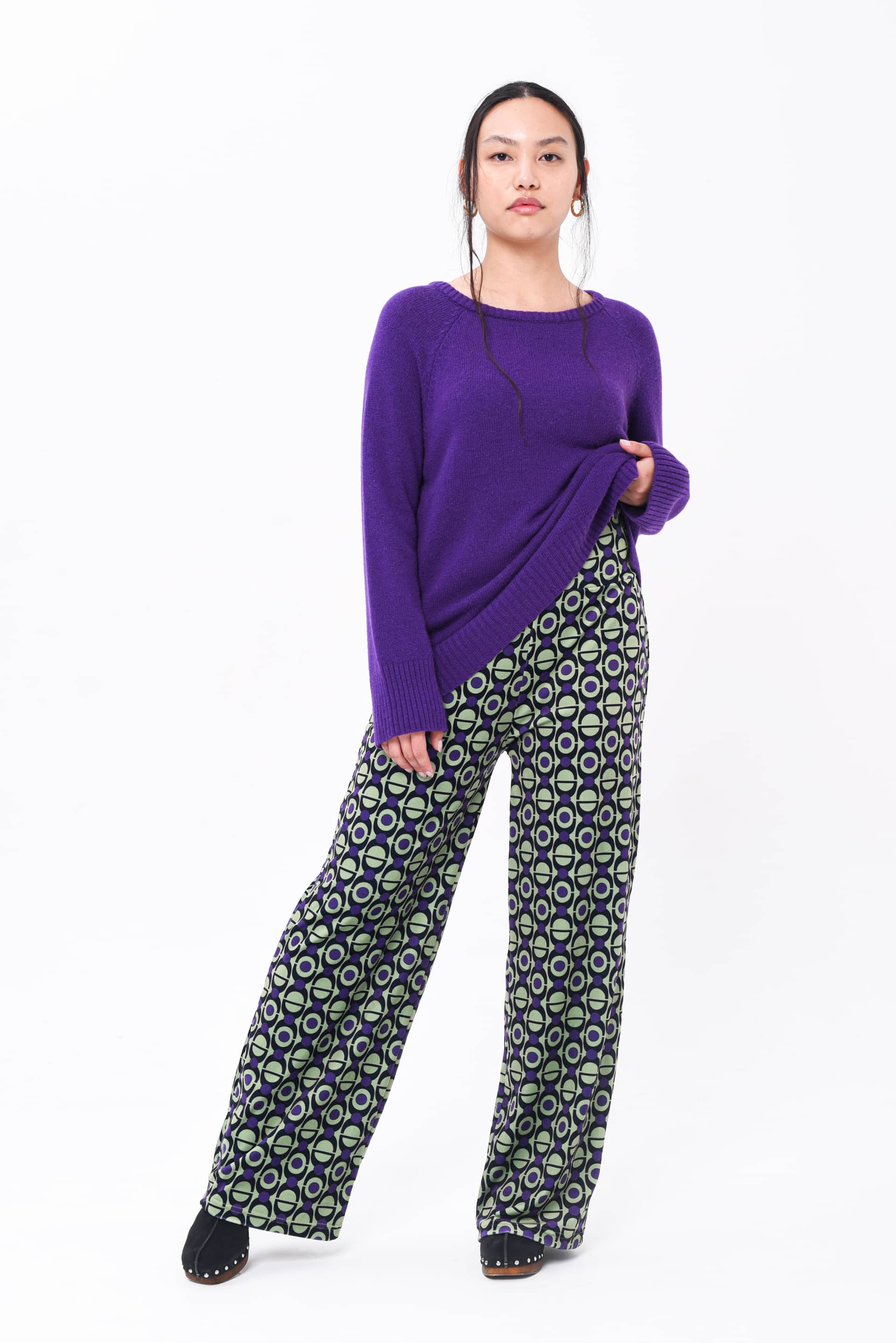 Pantalone Jersey Elasticizzato Viola & Verde