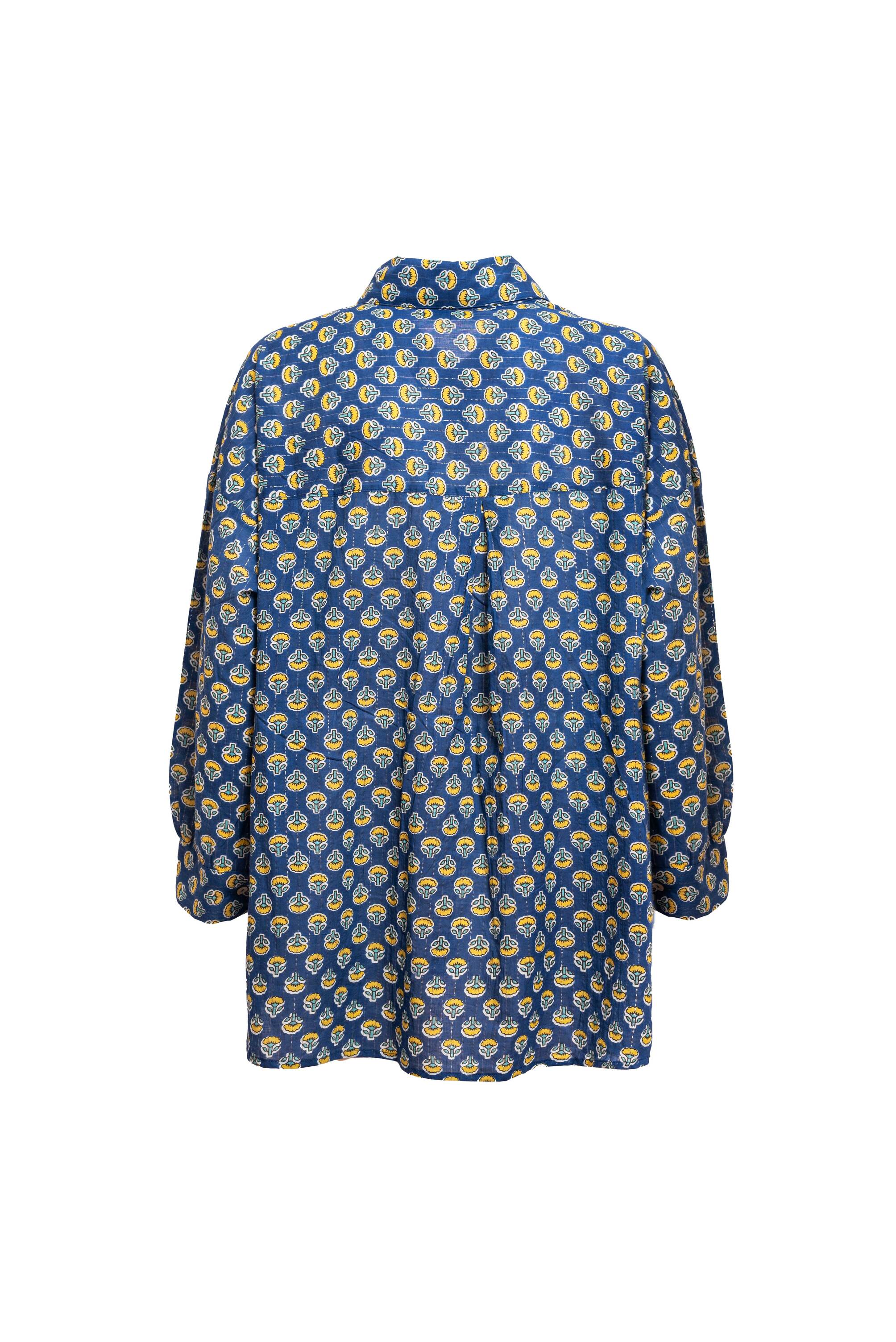 Camicia cotone floreale over size color blu polvere