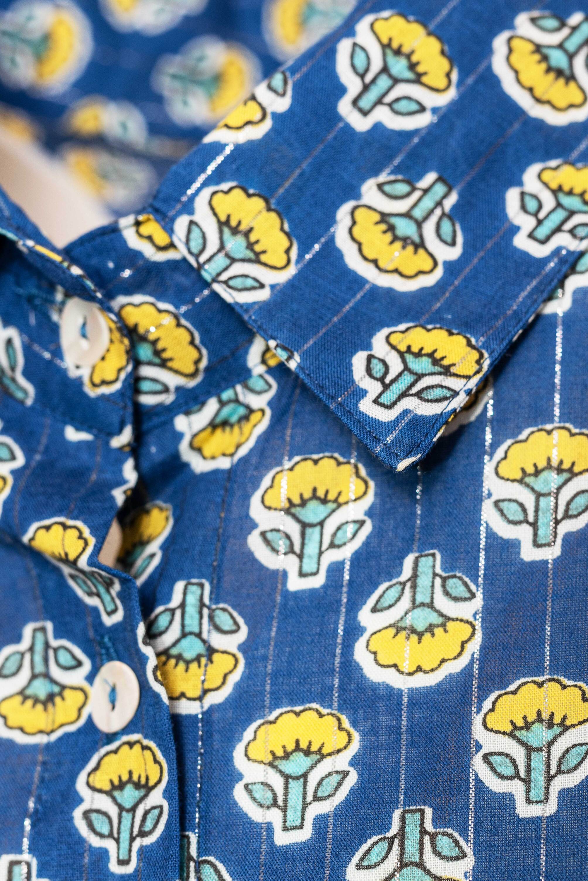 Camicia cotone floreale over size color blu polvere