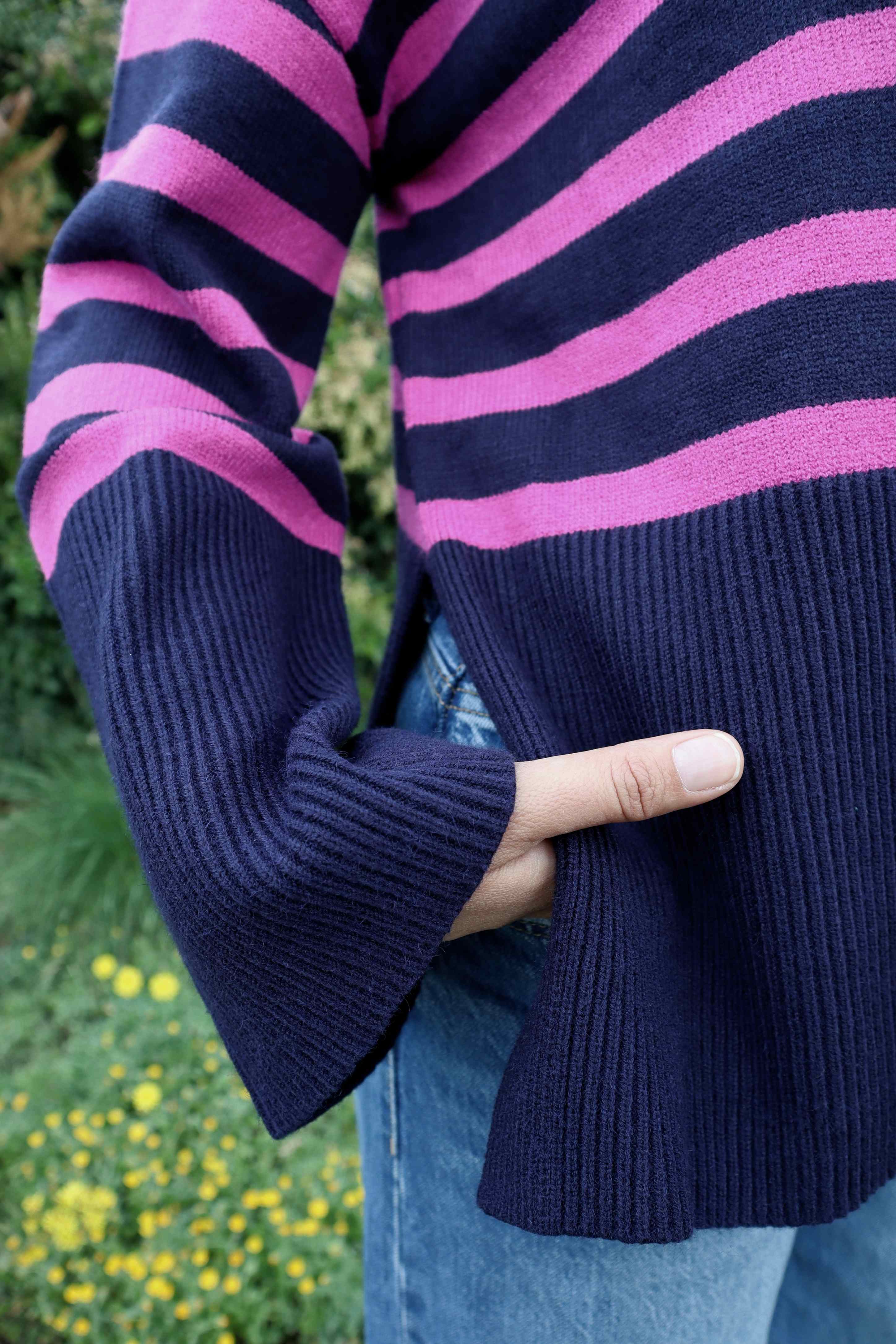 Winter Waves Sweater with Blue and Cyclamen Stripes (viscose)
