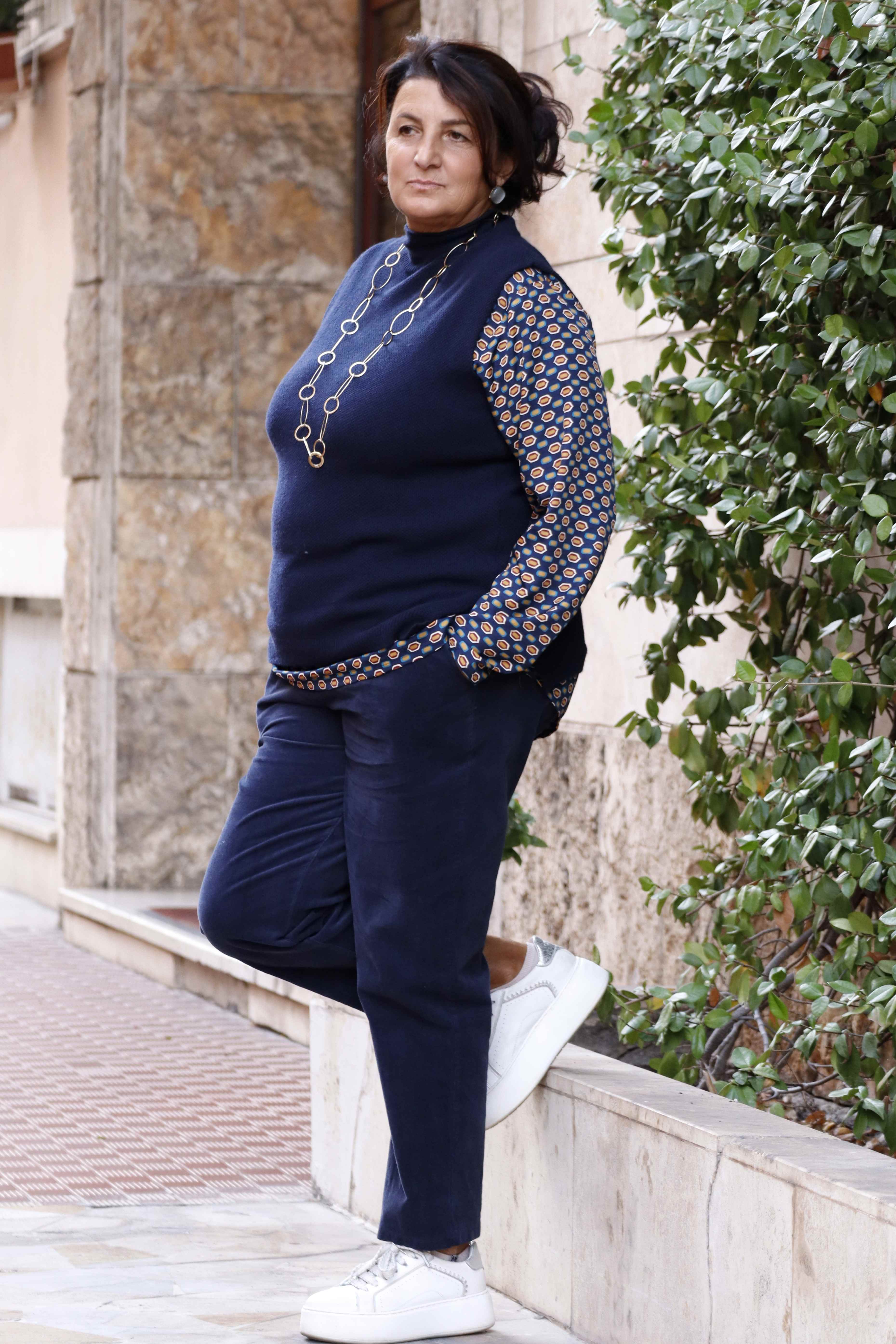 Gilet Punto riso blu (lana e cashmere)