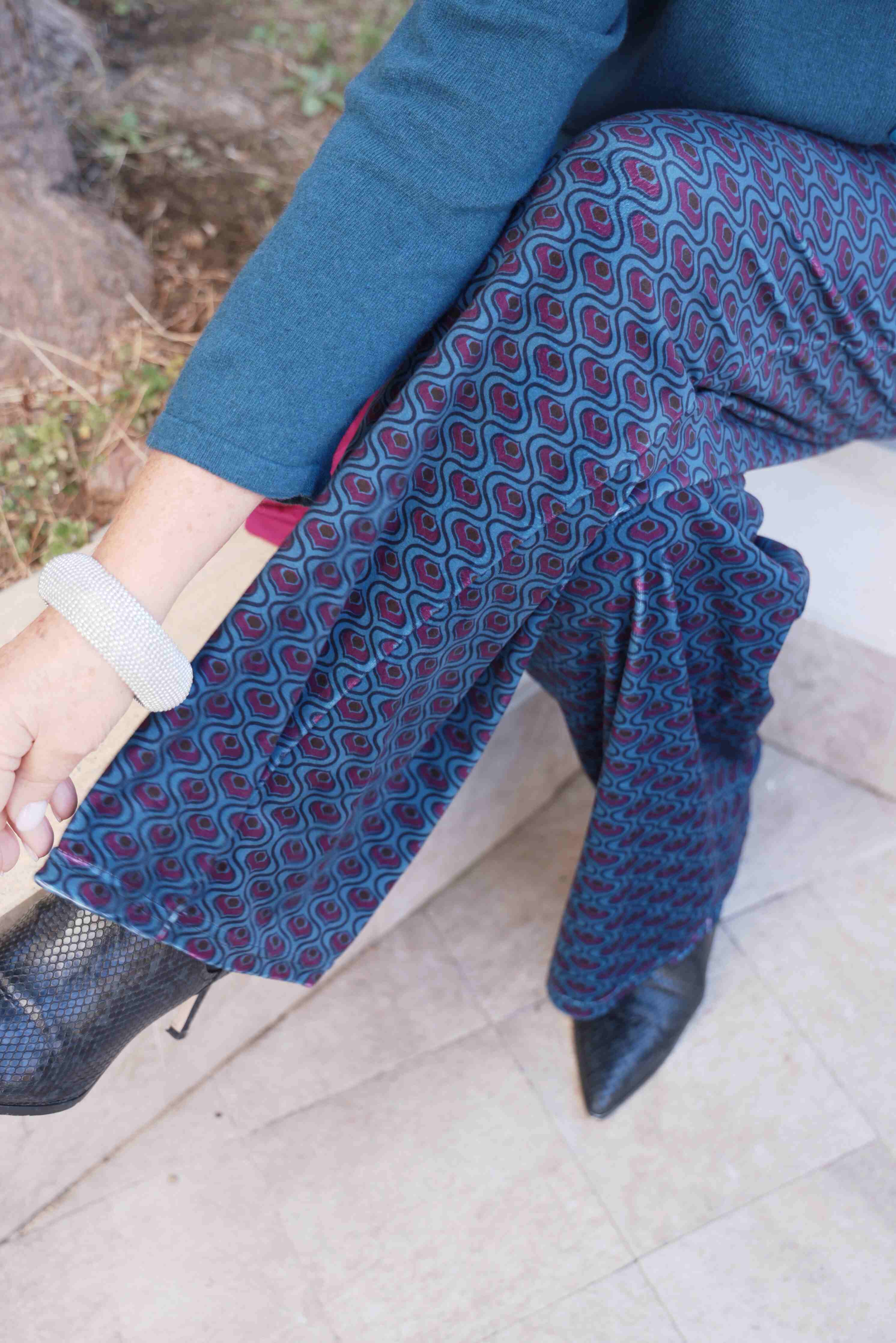 Pantalone Velvet Geometrie ottanio e bordeaux (vellutina)