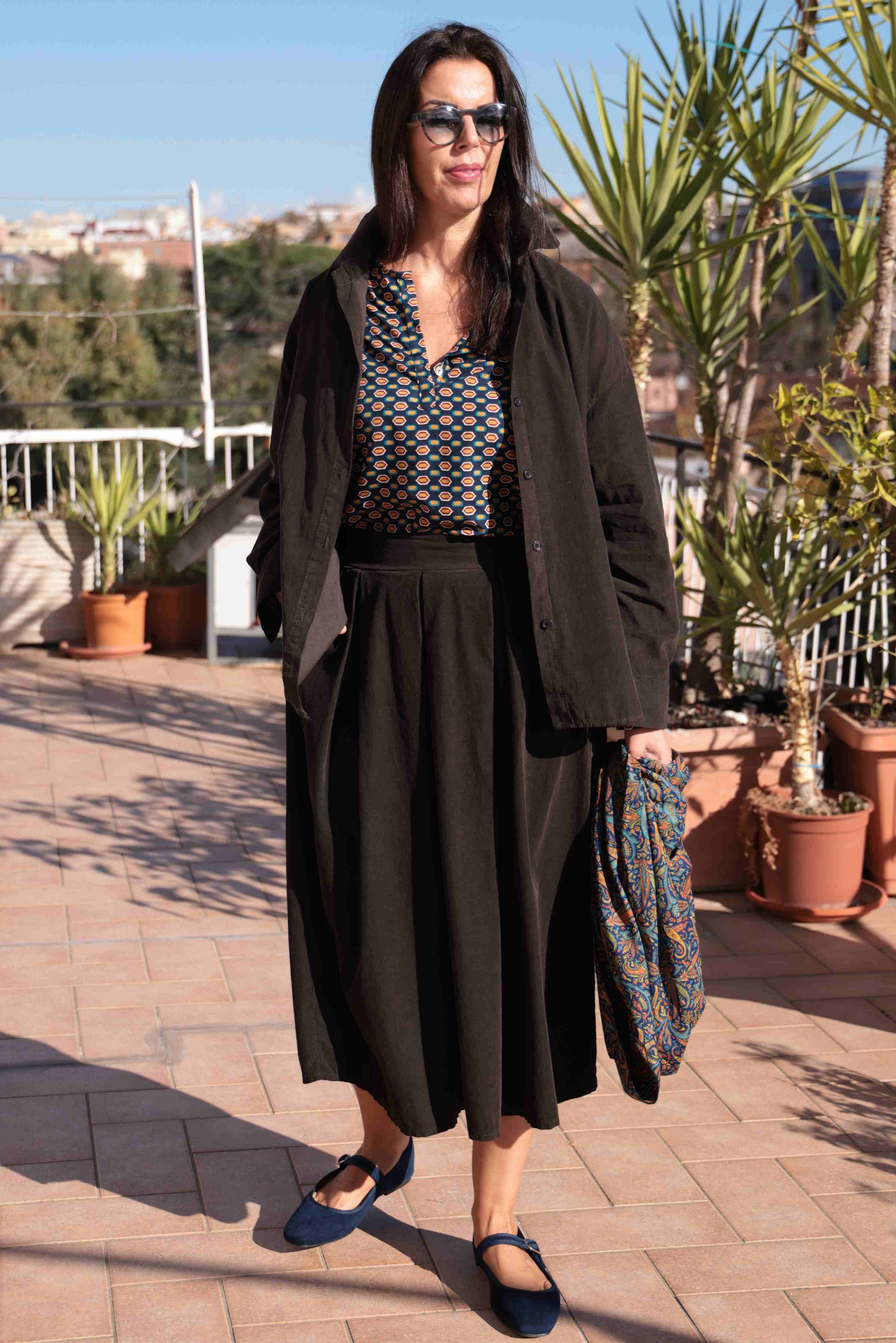 Gonna Essenza Midi Marrone (velluto a costine)