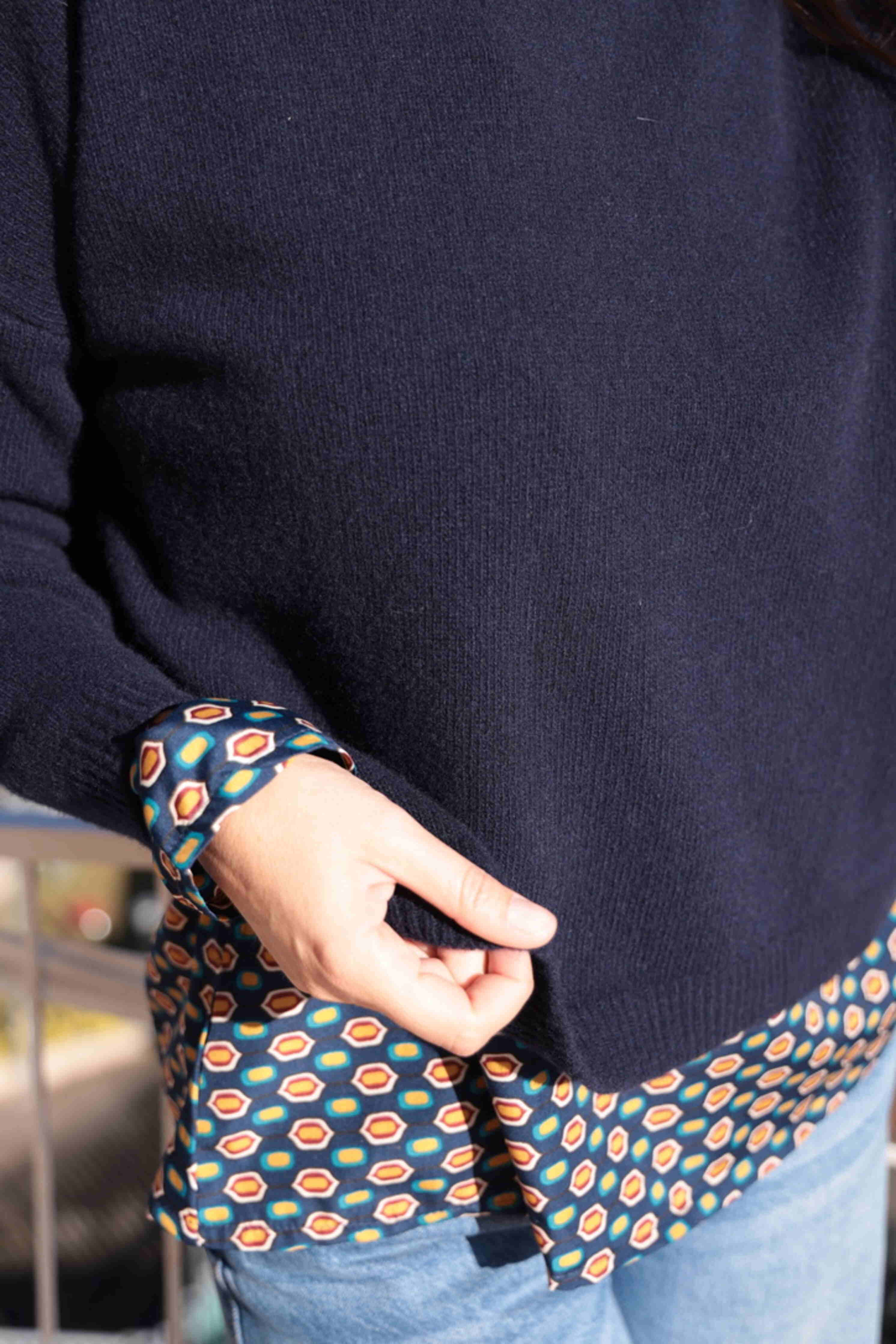 Blusa Mini Geometries en seda azul y tabaco (seda) 