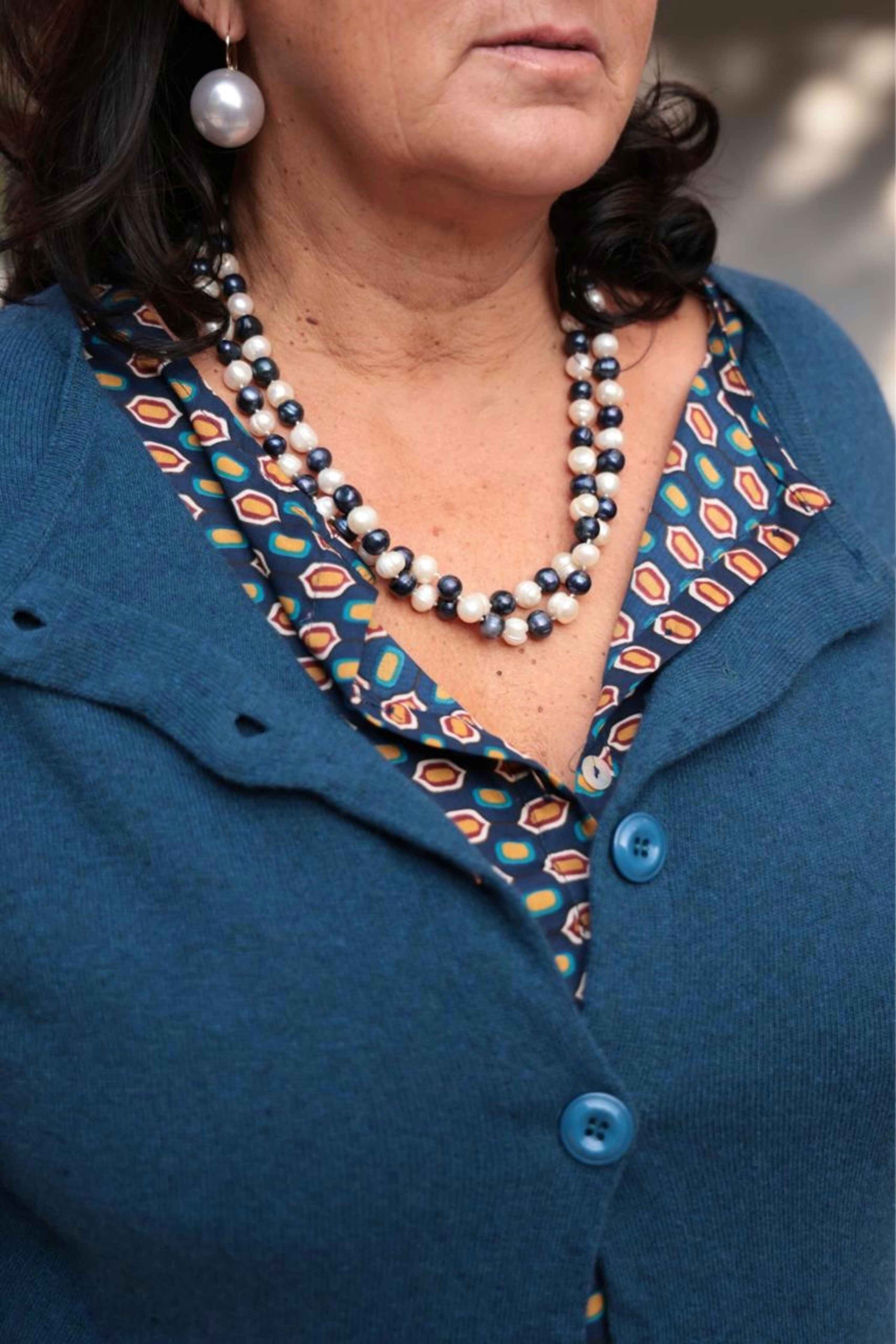 Blusa Mini Geometries en seda azul y tabaco (seda) 