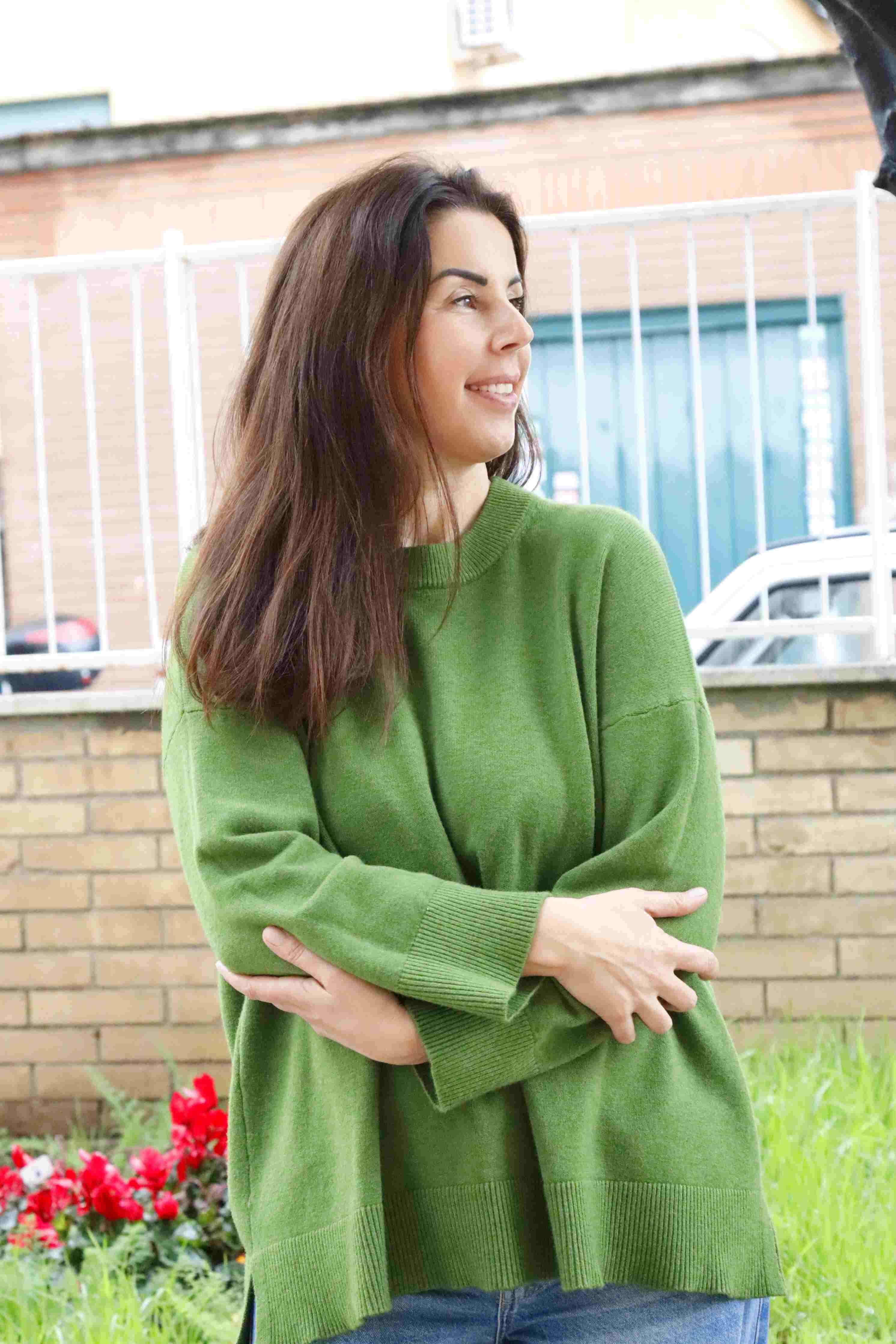 Maglione girocollo over size Pistacchio in viscosa e modal