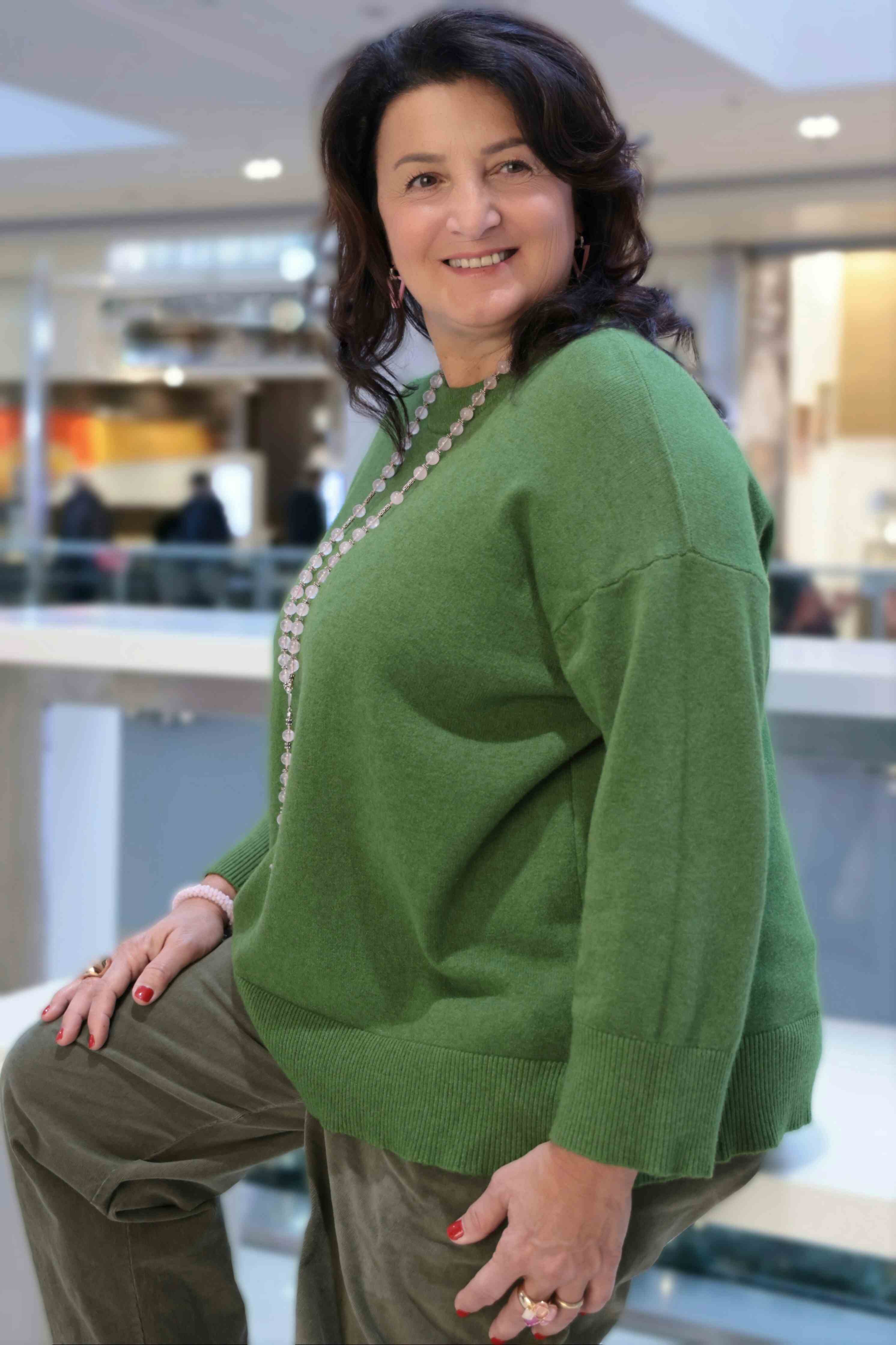 Maglione girocollo over size Pistacchio in viscosa e modal