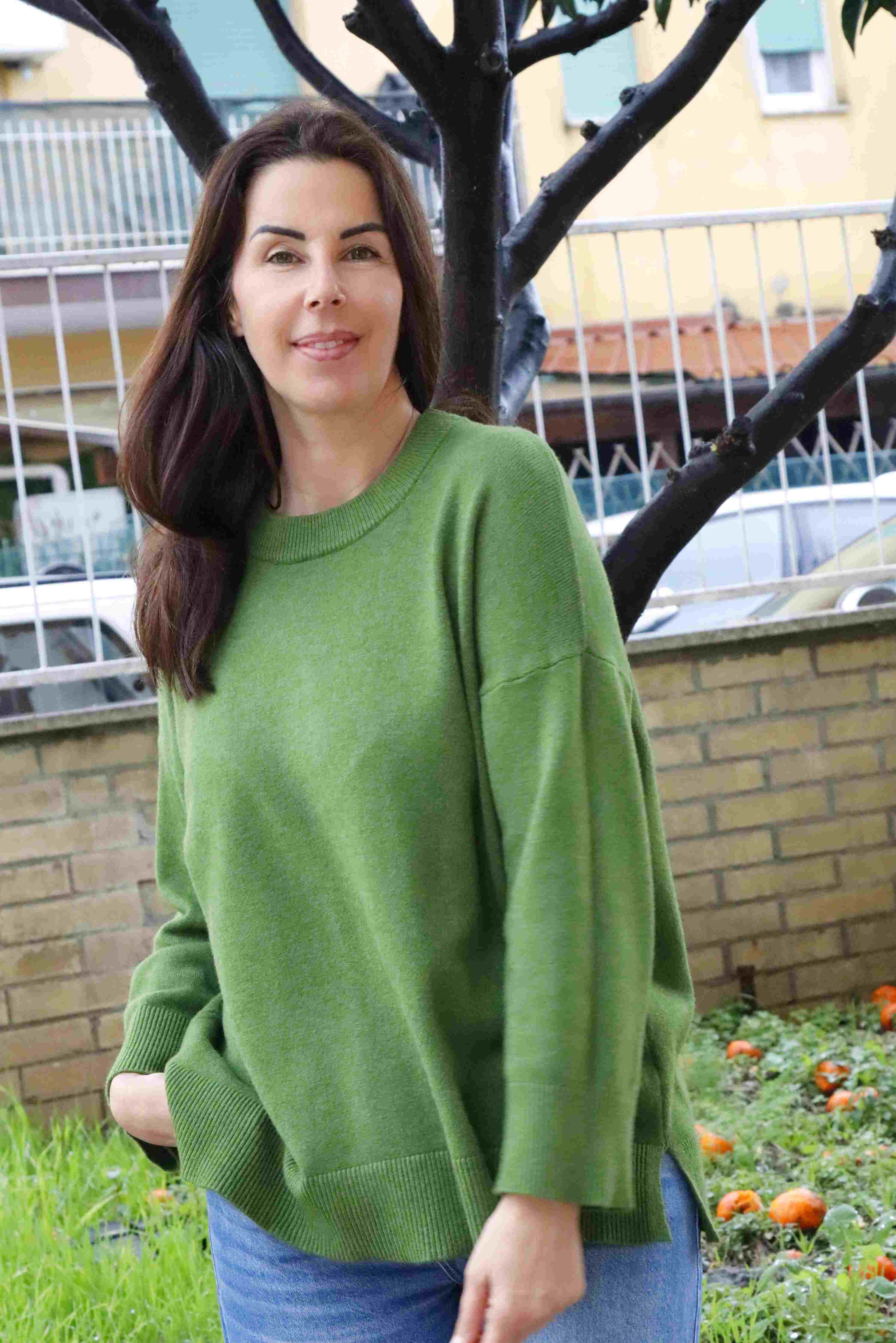 Maglione girocollo over size Pistacchio in viscosa e modal
