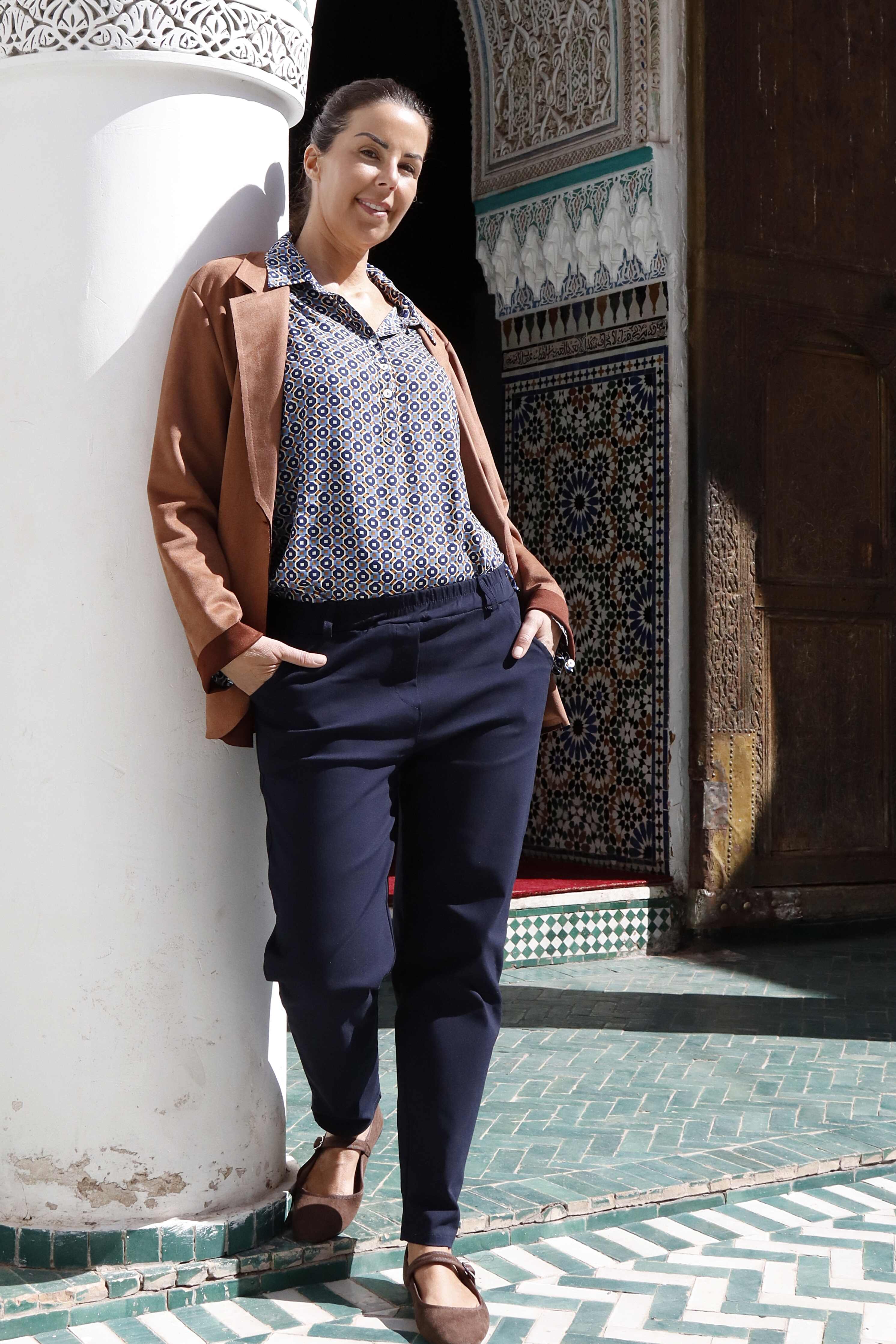 Pantalone dritto Blu in Jersey di Tecnoviscosa Stretch