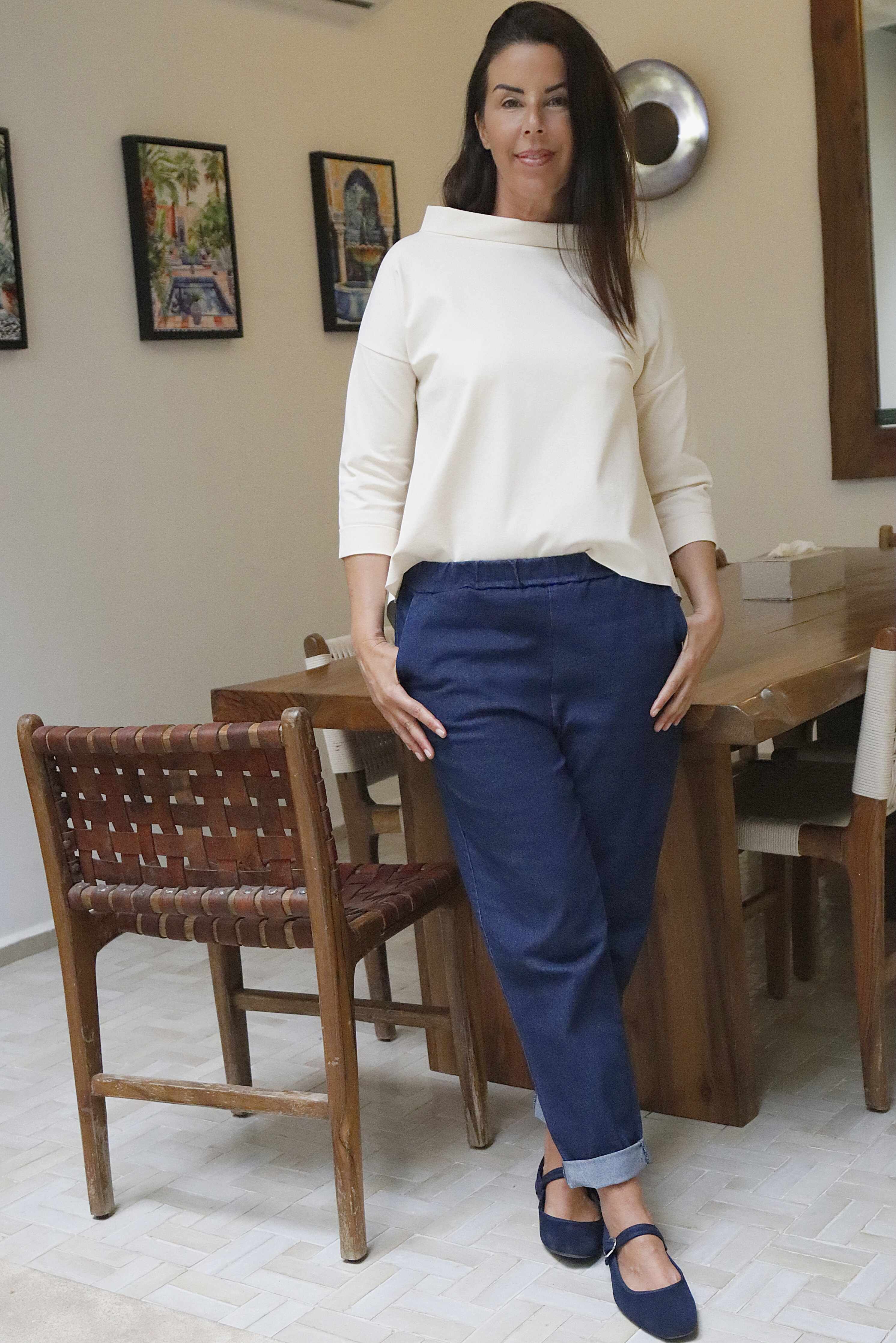 Blusa punto milano colore lilla con collo a vulcano