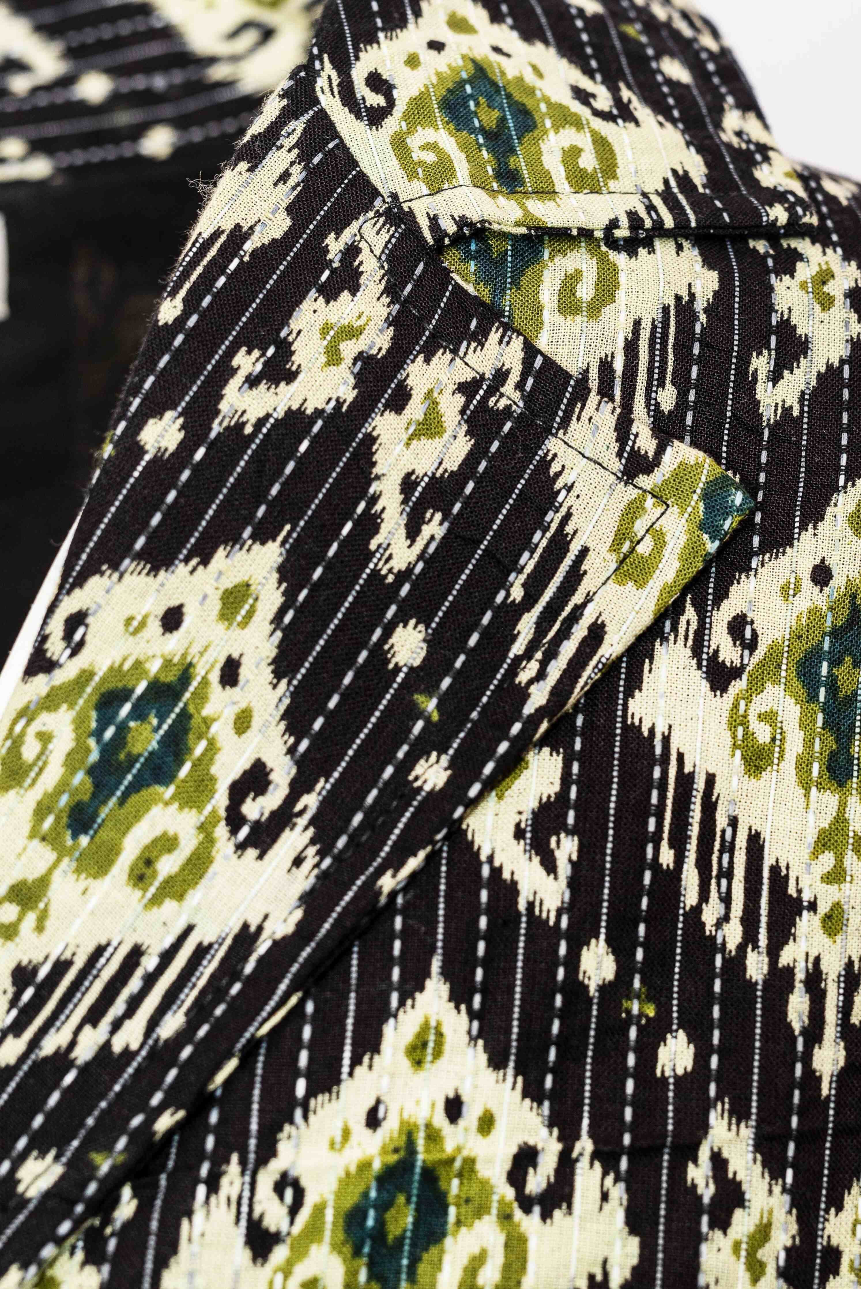 Giacca Cotone Nera e verde menta  Floreale 