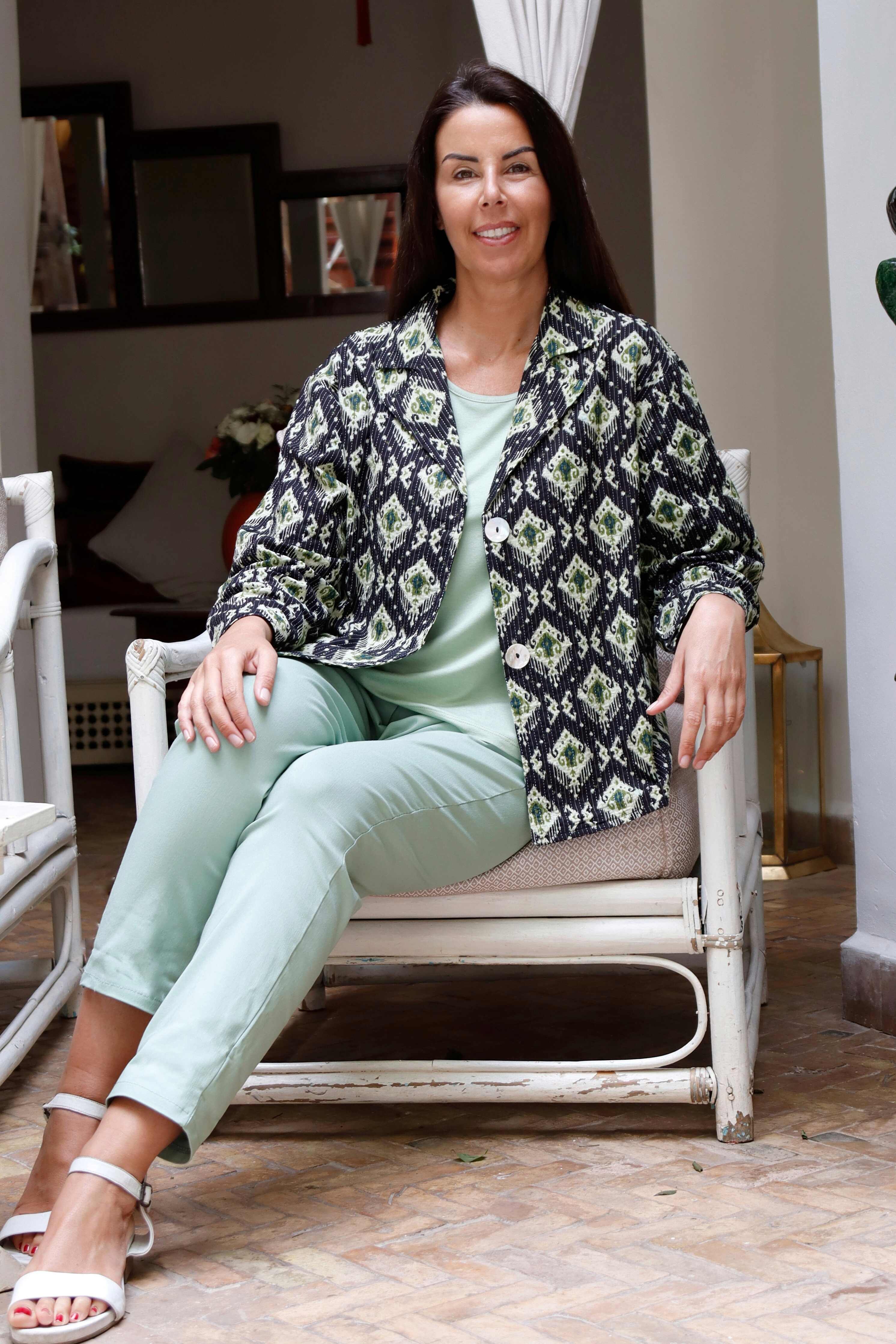 Giacca Cotone Nera e verde menta  Floreale 