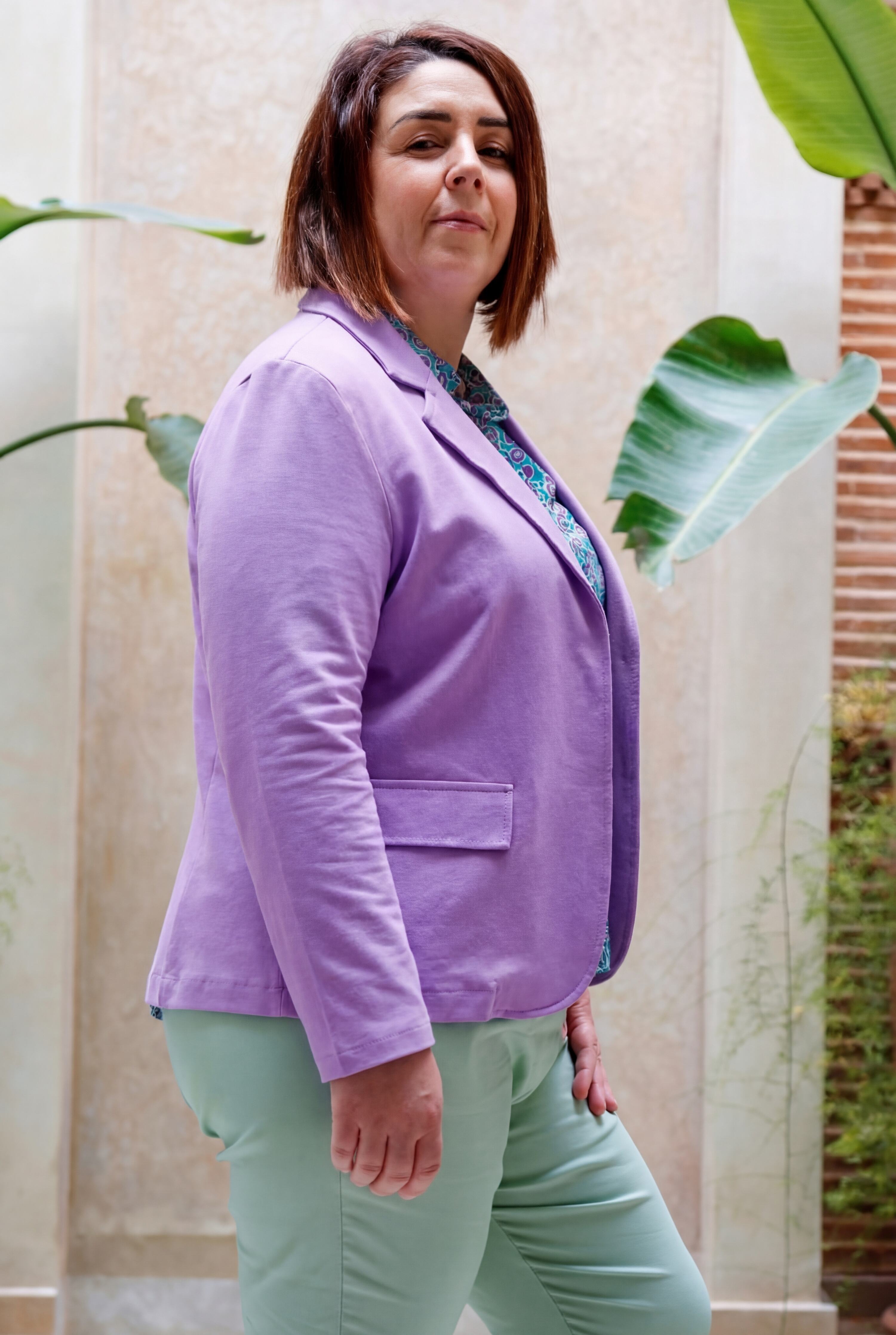 Pantalone dritto Verde menta elasticizzato in Jersey di Tecnoviscosa Stretch