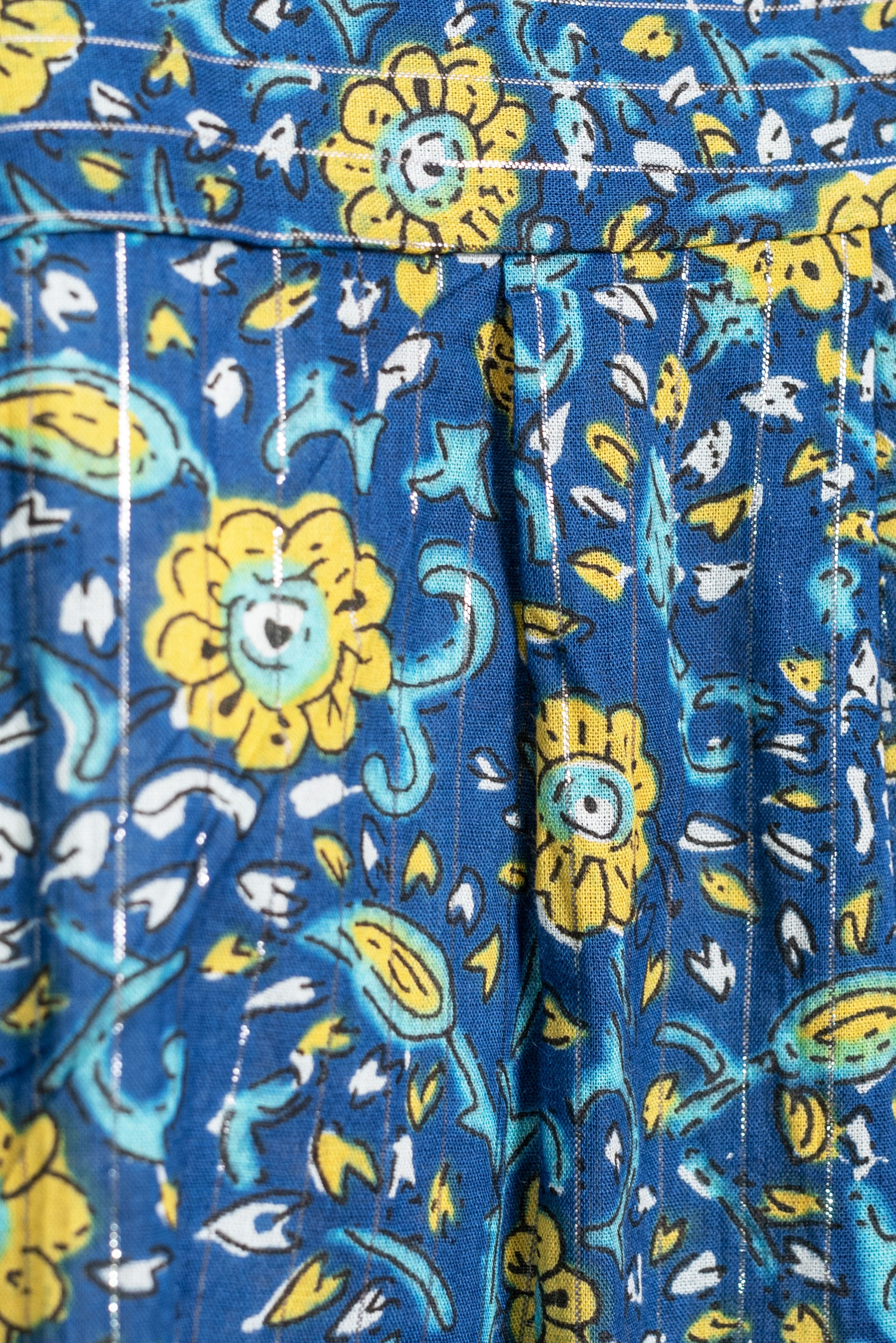 Gonna Jambiani lunga cotone  colore blu polvere e giallo fantasia fiorata