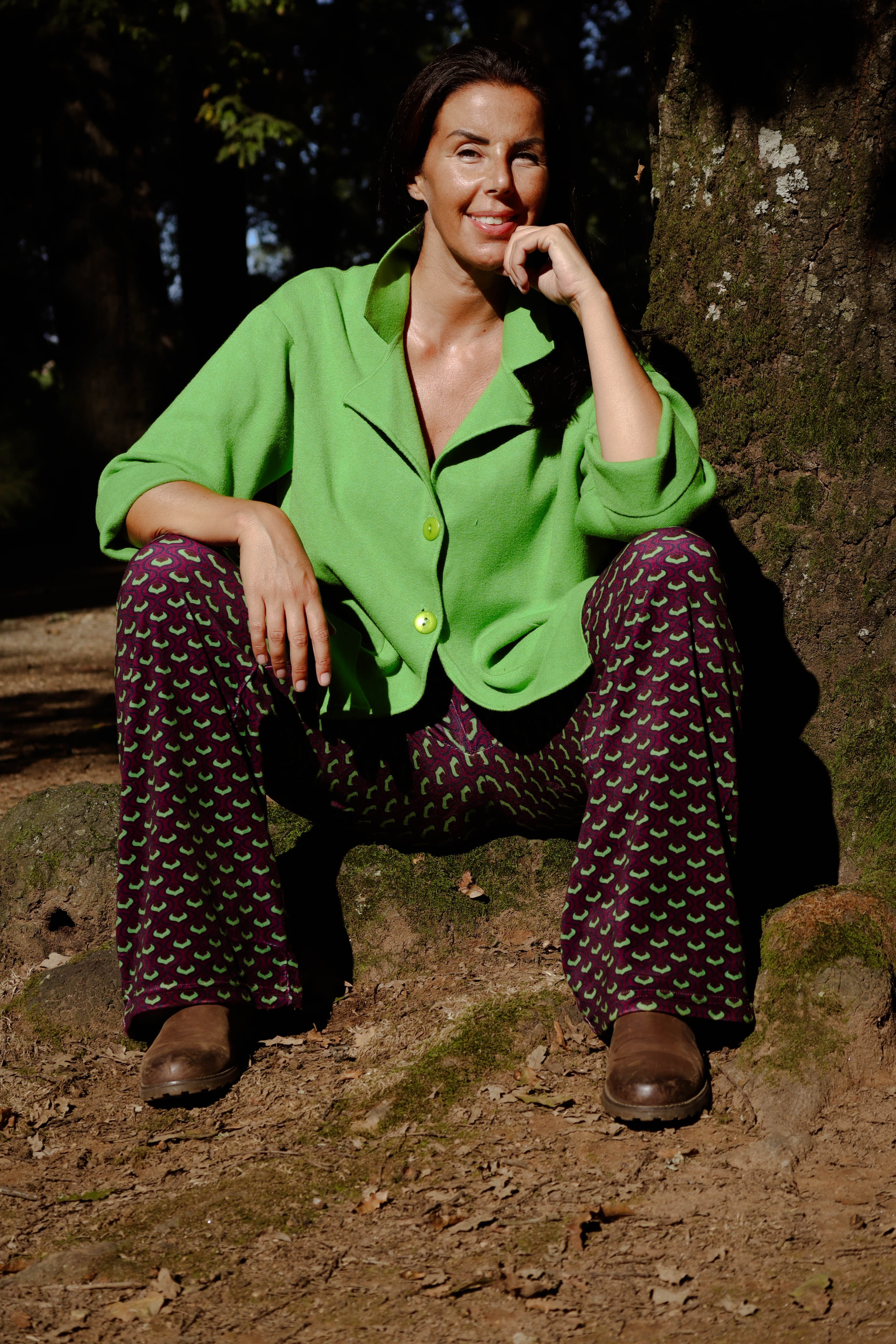 Pantalone palazzo melanzana morbido e soffice jersey vellutina di viscosa elasticizzato 