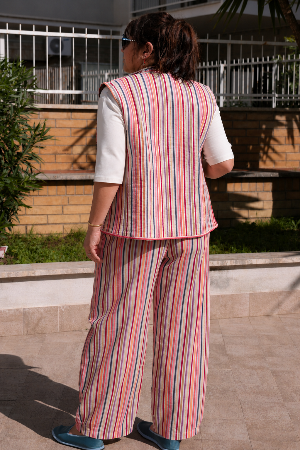 Gilet trapuntato in cotonne double  face multicolor 