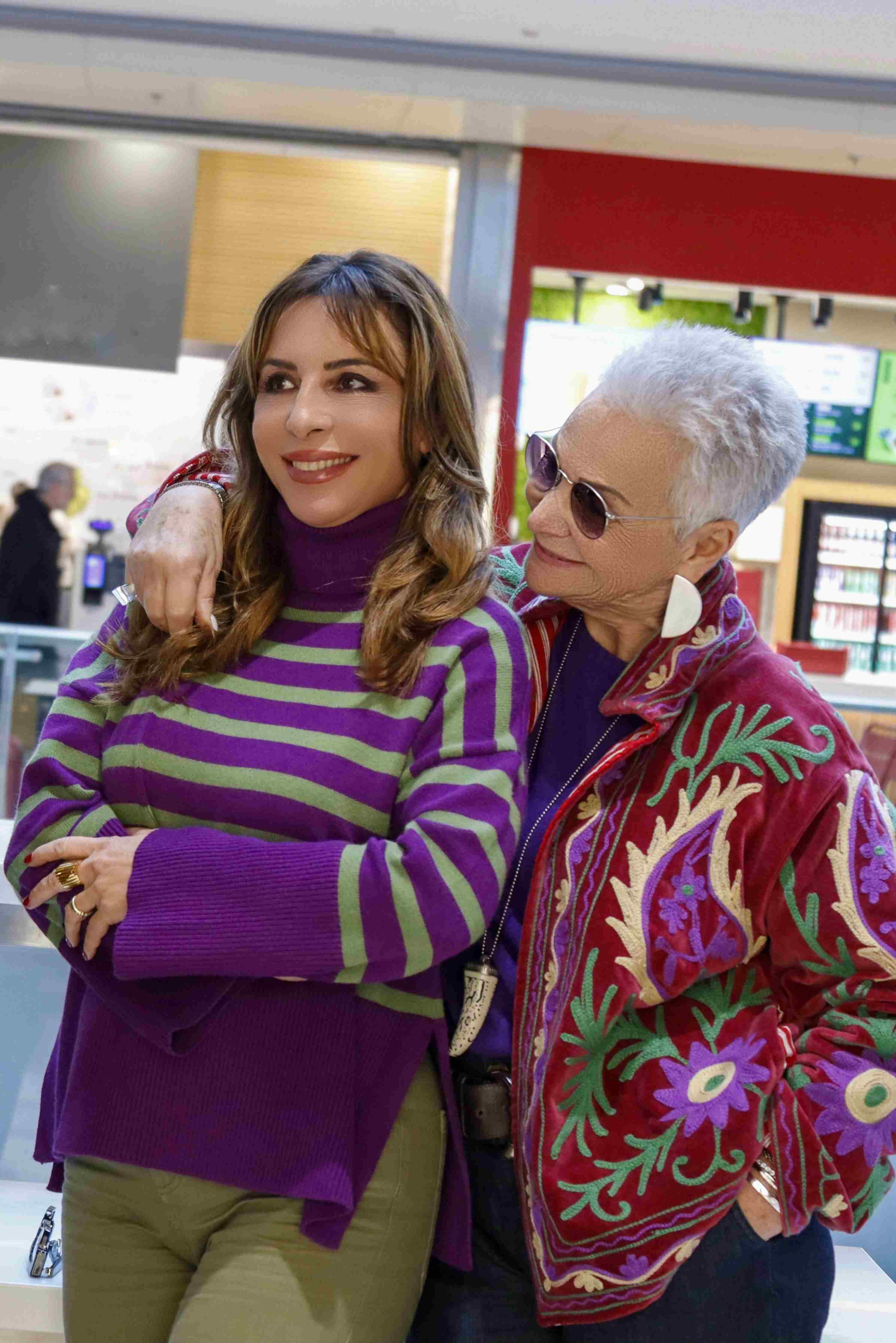 Maglione collo alto a righe viscosa colore Viola e Verde