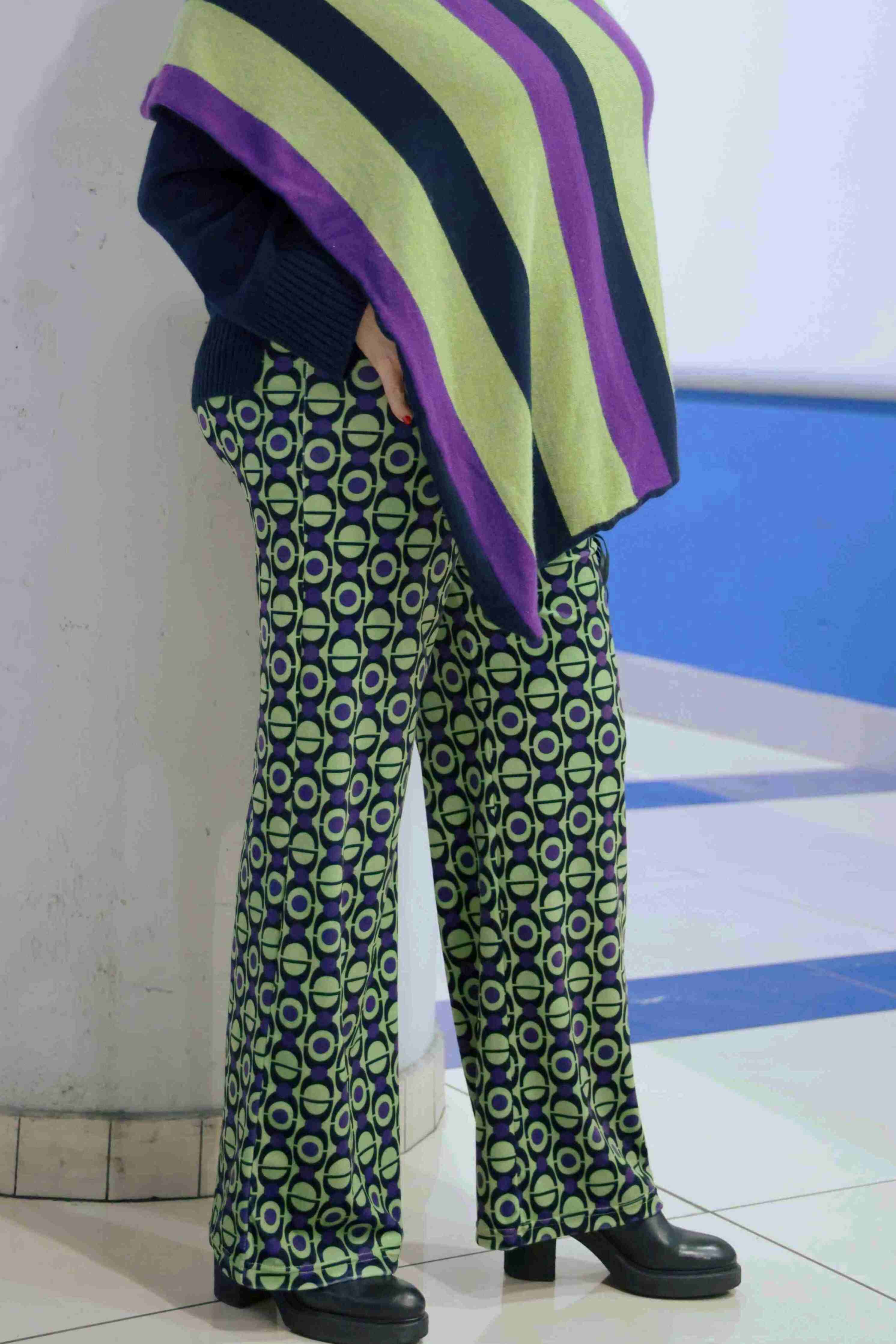 Pantalone Velvet Geometrie viola e pistacchio (vellutina)
