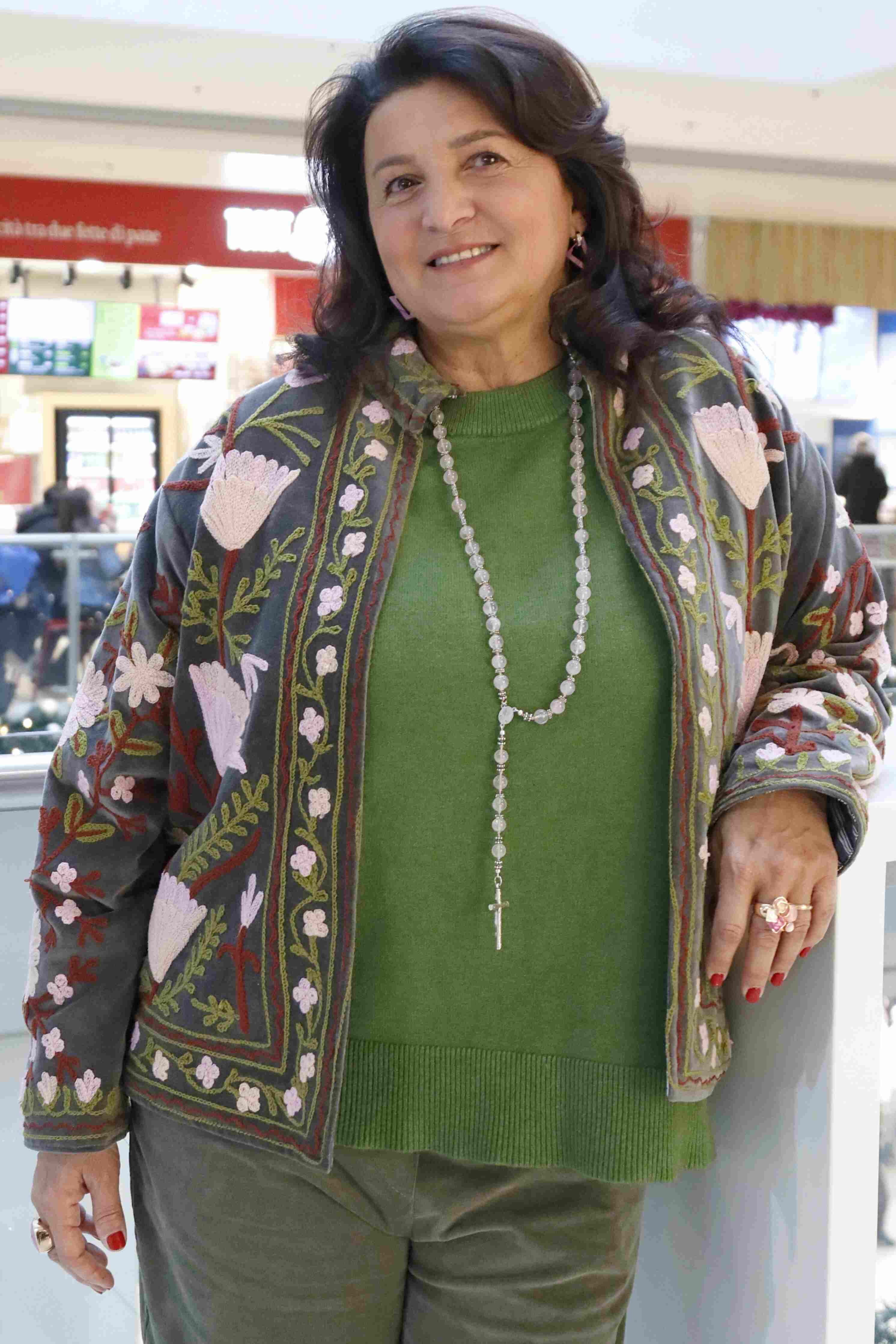 Giacca Velluto Ricamata Verde Militare