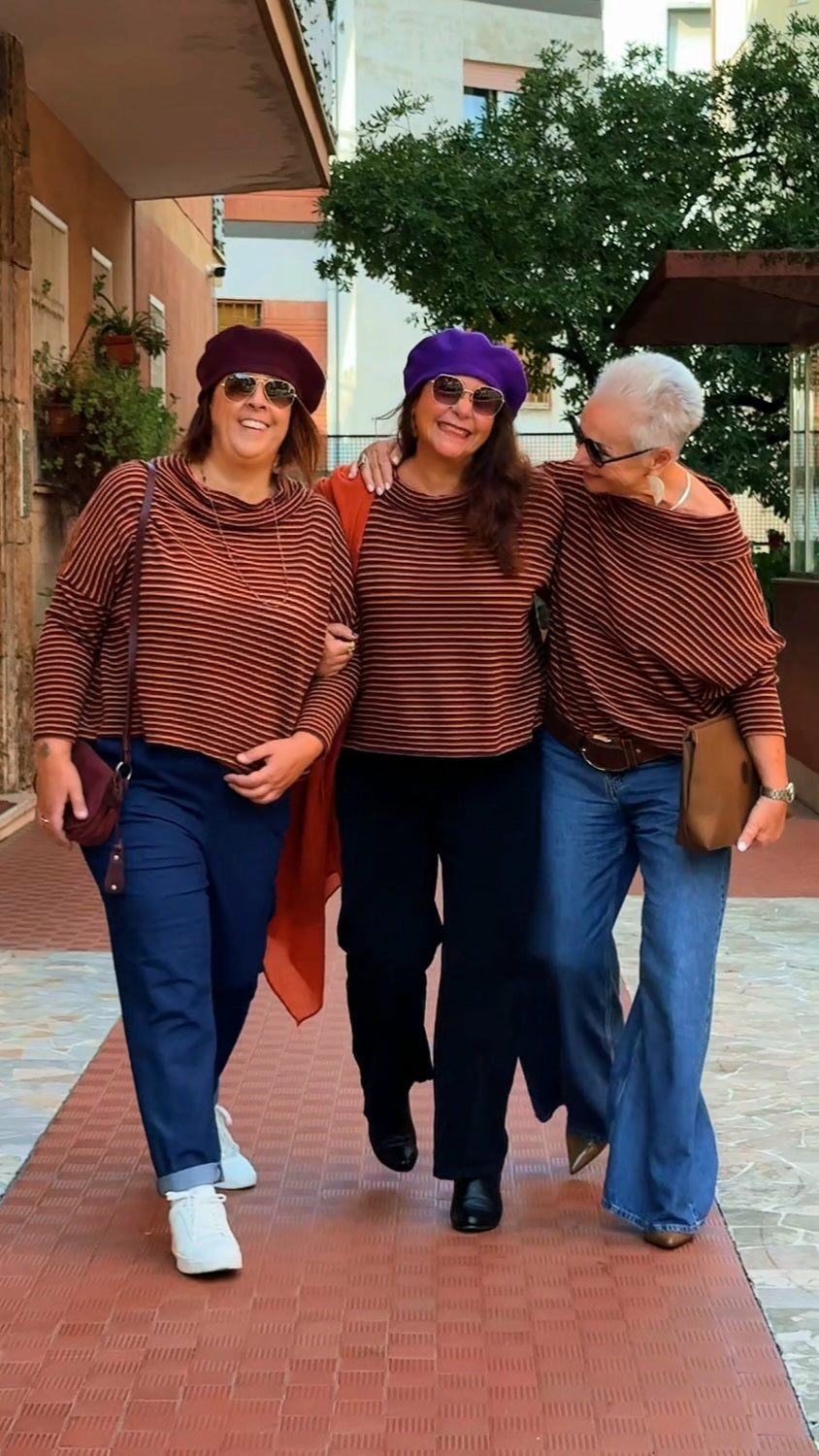 MAGLIONE NIVES RIGHE VIOLA MARRONE ARANCIO (Lana rasata)