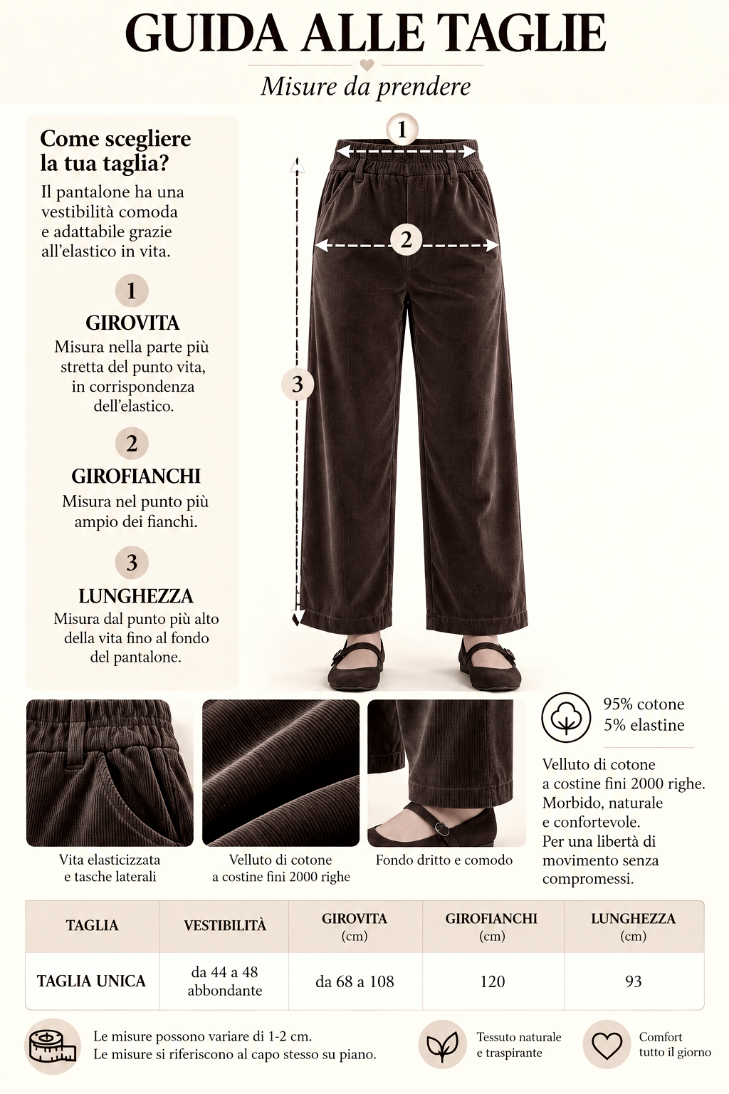 PANTALONE COMFLY MARRONE (Velluto di cotone a costine fini 2000 righe)