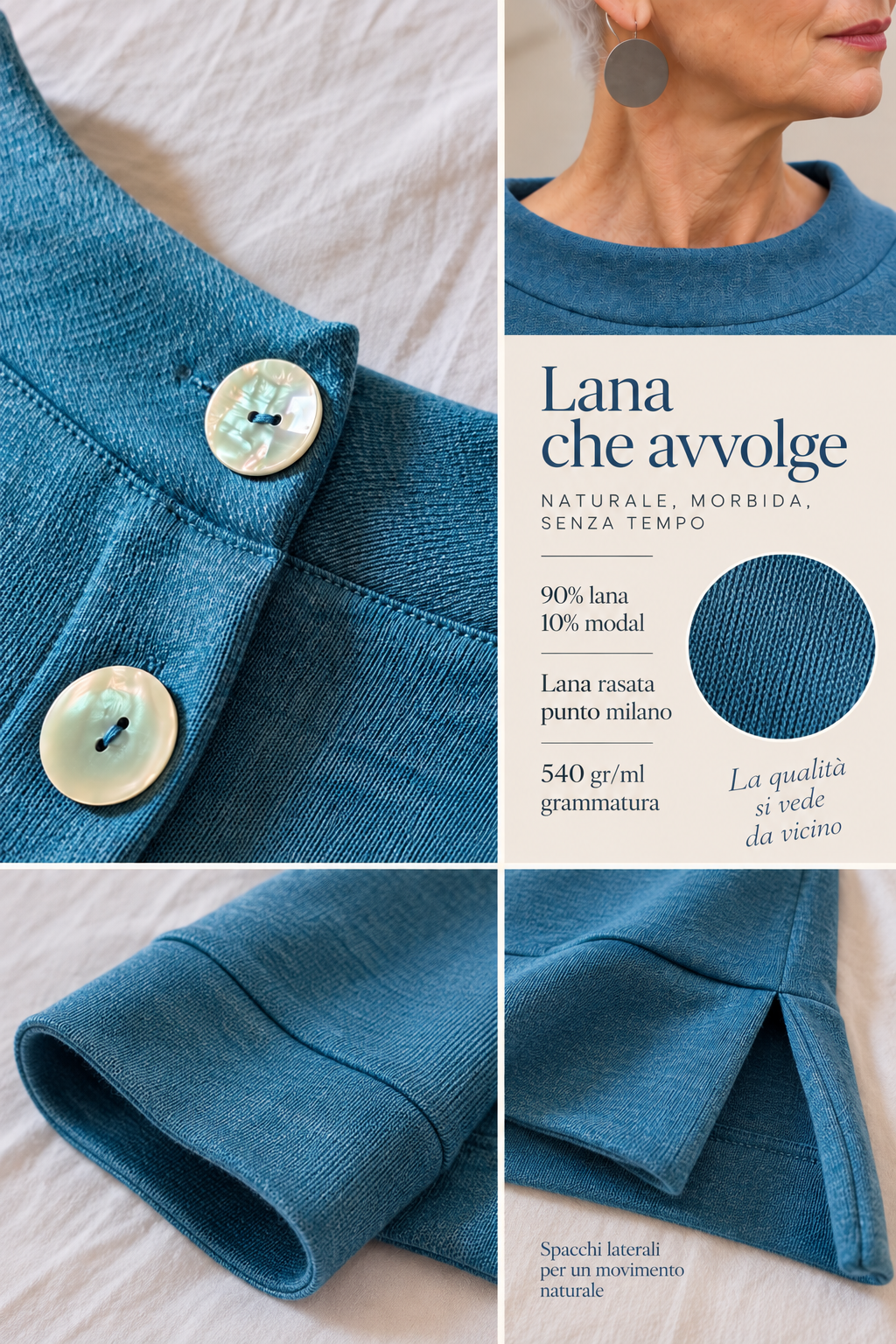 Maglione Madreperla turchese lago donna in lana Punto Milano Tessimete – outfit donna