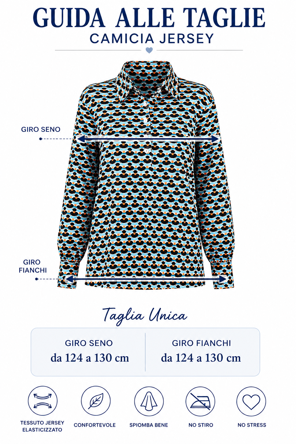 Camicia Ponza fantasia turchese donna in jersey di viscosa Tessimete – dettaglio del capo