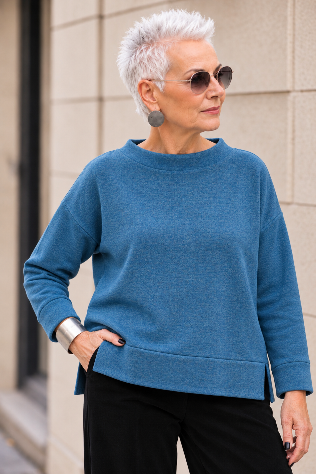 Maglione Madreperla turchese lago donna in lana Punto Milano Tessimete – dettaglio modello