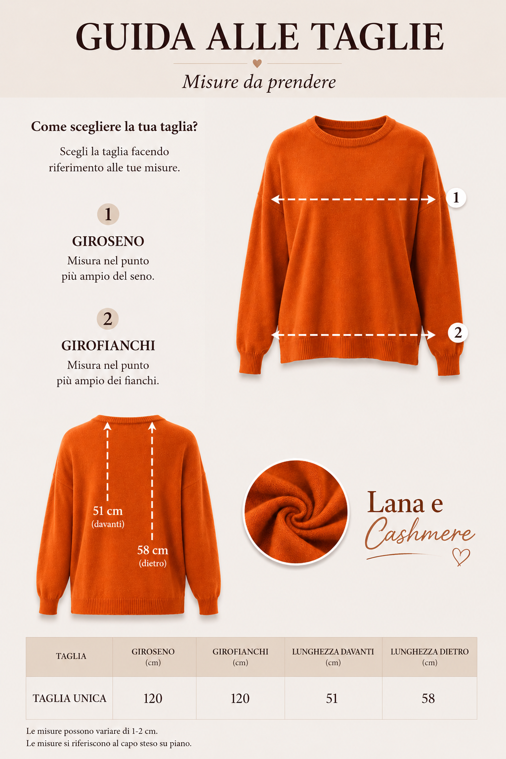 Maglione Bruma arancio donna in lana e cashmere Tessimete – dettaglio del capo