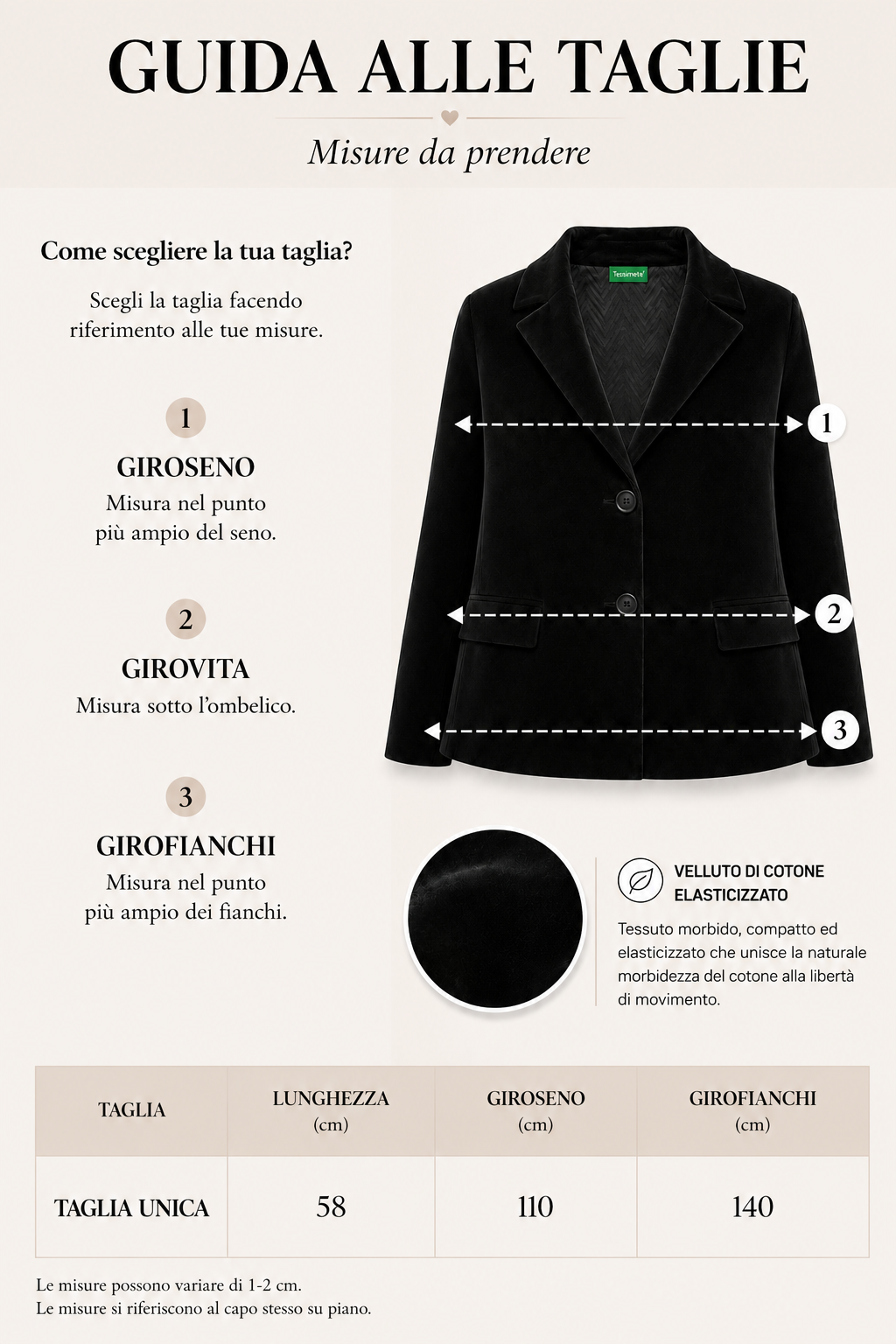 Giacca Levante nera donna in velluto di cotone Tessimete – look donna