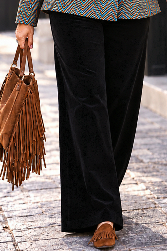 PANTALONE PALAZZO VELLUTO NERO (Velluto di cotone )