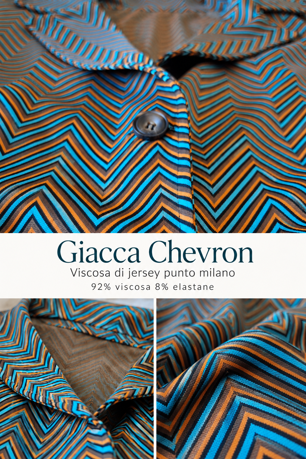 Giacca Levante Chevron donna in jersey di viscosa Tessimete – dettaglio vestibilità